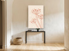 Blush Umbel Trio floral canvas print on the wall of a hallway