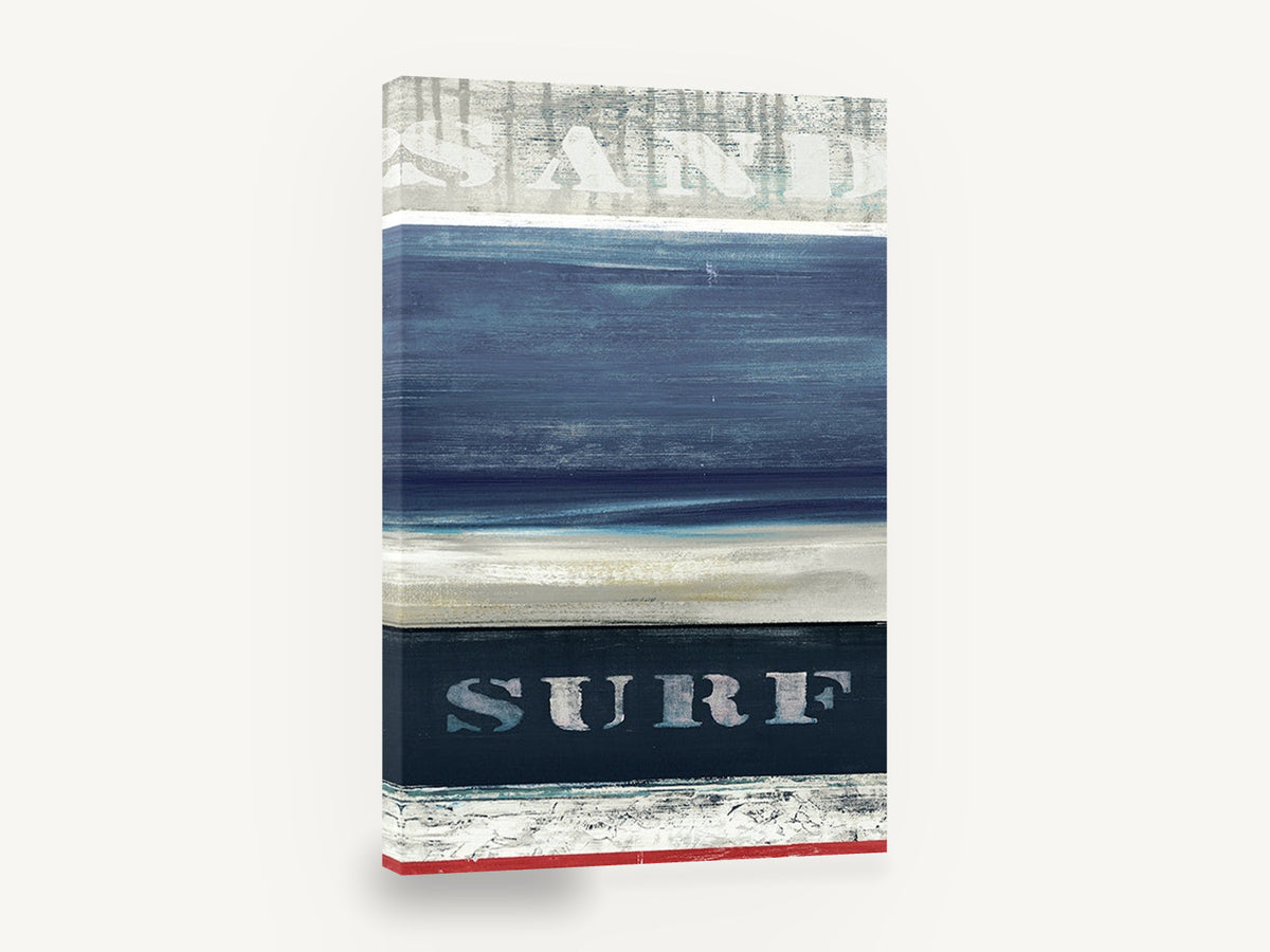 Sand and Surf Stripes, sand and surf coastal typography, coastal canvas wall art print ready to hang