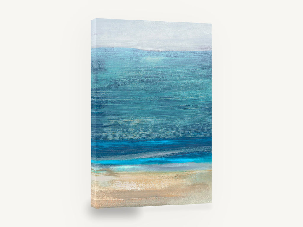 Teal Horizon Shoreline, abstract teal ocean beach, coastal canvas wall art print ready to hang