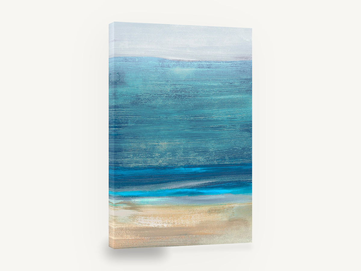 Teal Horizon Shoreline, abstract teal ocean beach, coastal canvas wall art print ready to hang
