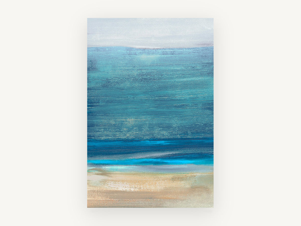 Teal Horizon Shoreline, coastal canvas wall art print, front view