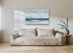 Quiet Shore Horizon coastal canvas print on the wall of a living room