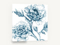 Indigo Peony Sketch, blue peony botanical sketch, floral canvas wall art print ready to hang