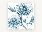 Indigo Peony Sketch, floral canvas wall art print, front view