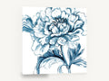 Indigo Peony Study, blue and white peony botanical illustration, floral canvas wall art print ready to hang