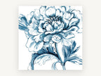 Indigo Peony Study, floral canvas wall art print, front view