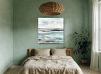Pale Tide Layers coastal canvas print on the wall of a bedroom