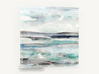 Pale Tide Layers, aqua abstract seascape horizon, coastal canvas wall art print ready to hang