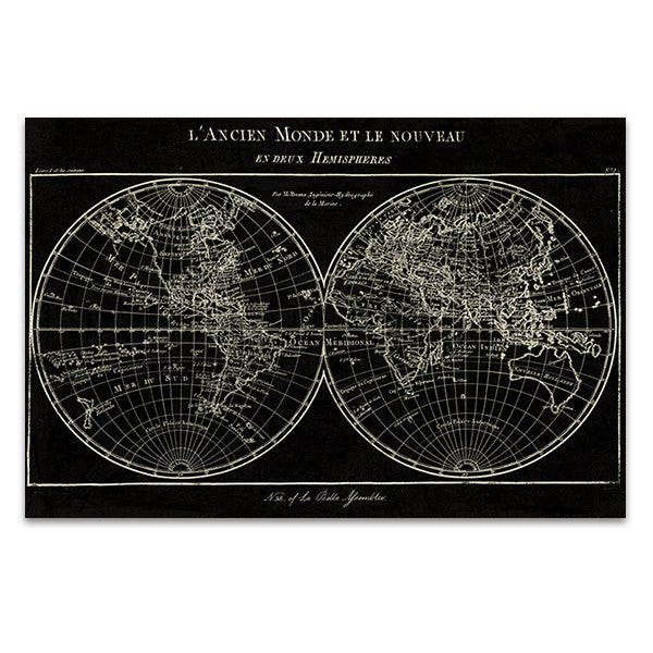 Map of the World Black Wall Art Print