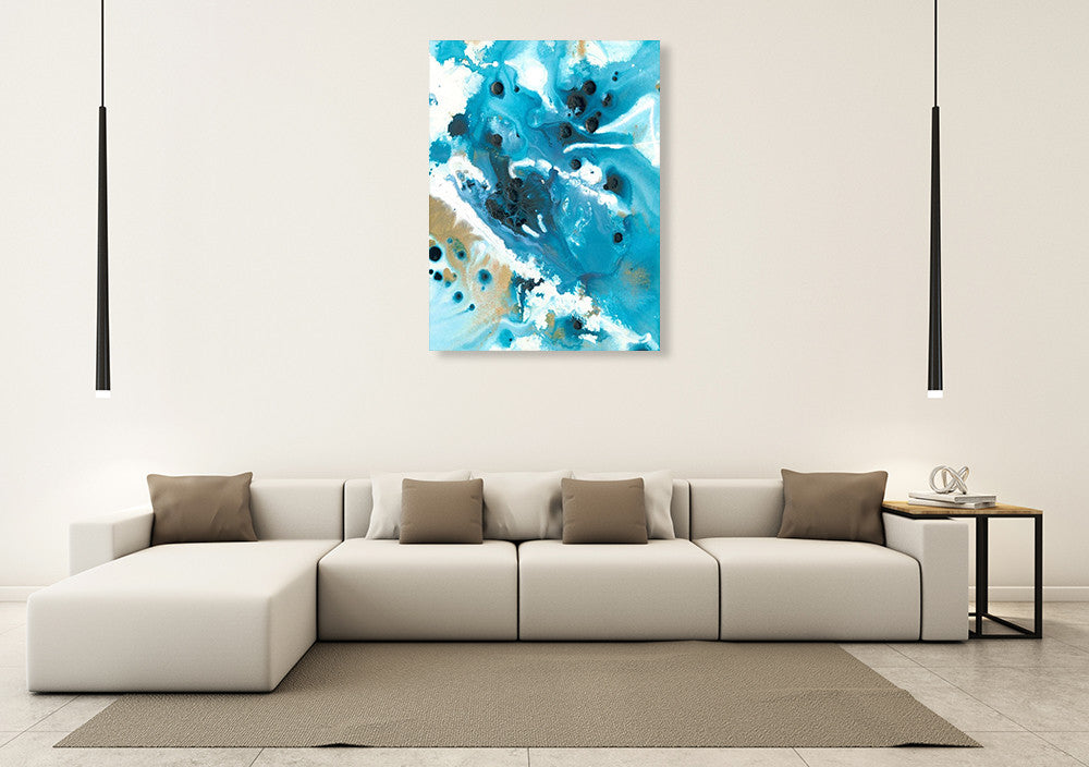 Marbling Blue Water Wall Art Print on the wall