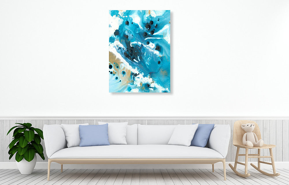 Marbling Blue Water Wall Art Print on the wall
