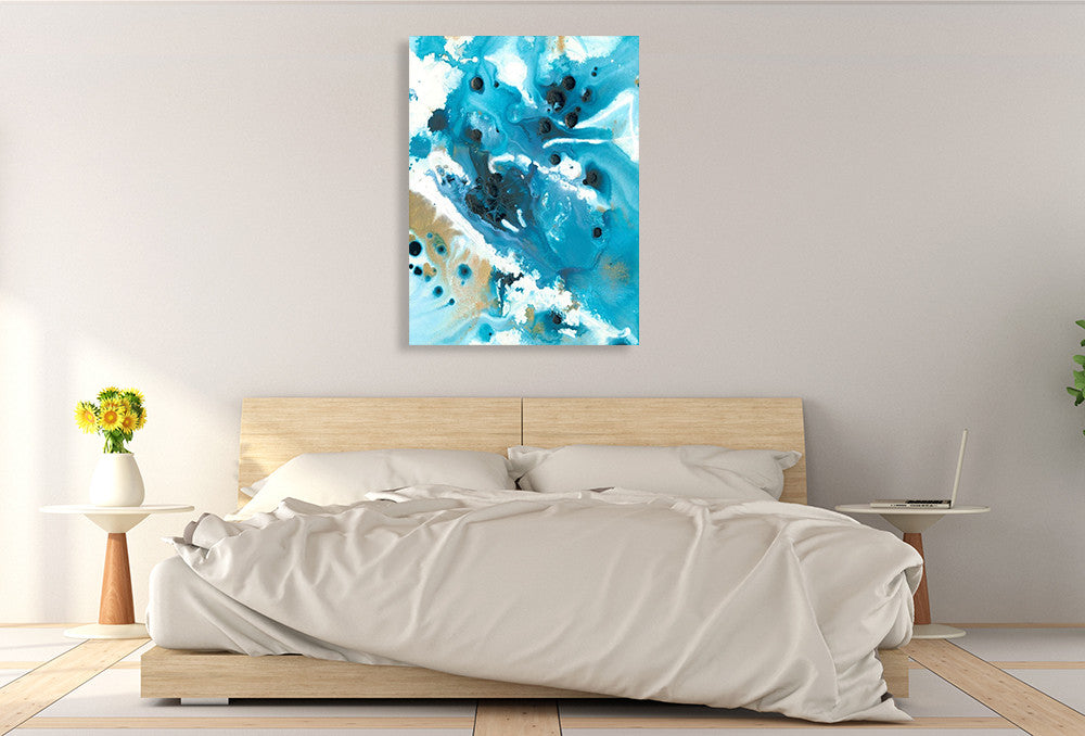 Marbling Blue Water Wall Art Print on the wall