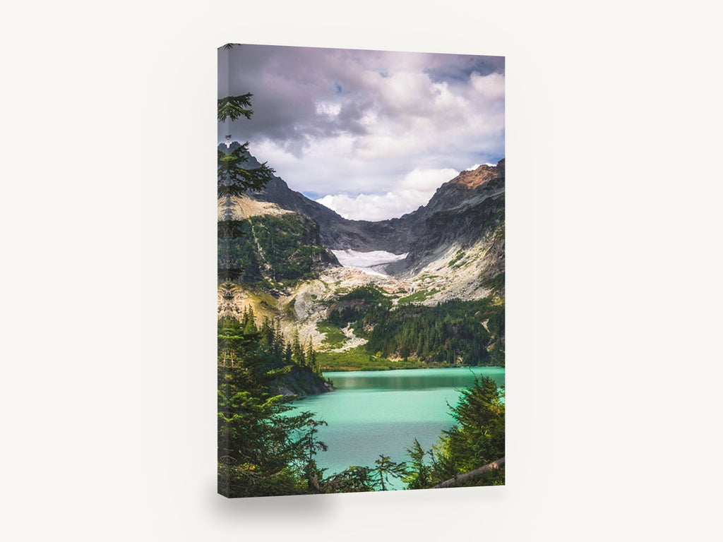 Turquoise Glacier Lake, turquoise alpine lake mountain photograph, landscape canvas wall art print ready to hang