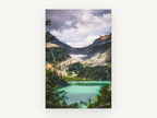 Turquoise Glacier Lake, turquoise alpine lake mountain photograph, landscape canvas wall art print, front view