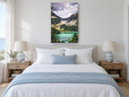 Turquoise Glacier Lake landscape canvas print on the wall of a bedroom