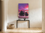 Violet Sky Sea Stacks landscape canvas print on the wall of a hallway