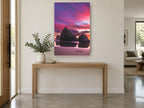 Violet Sky Sea Stacks landscape canvas print on the wall of a entry hall