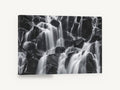 Silken Cascade Rocks, black and white waterfall photograph, landscape canvas wall art print ready to hang