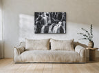 Silken Cascade Rocks landscape canvas print on the wall of a living room