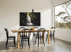 Hidden Gorge Falls landscape canvas print on the wall of a dining room