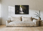 Hidden Gorge Falls landscape canvas print on the wall of a living room