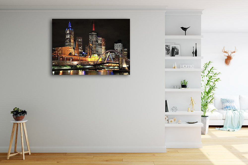 Melbourne City Lights Wall Art Print on the wall