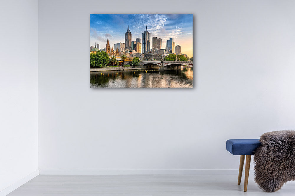 Melbourne Cityscape Wall Art Print on the wall