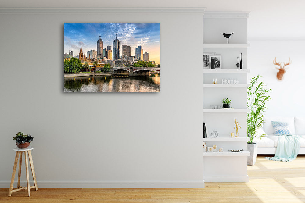 Melbourne Cityscape Wall Art Print on the wall