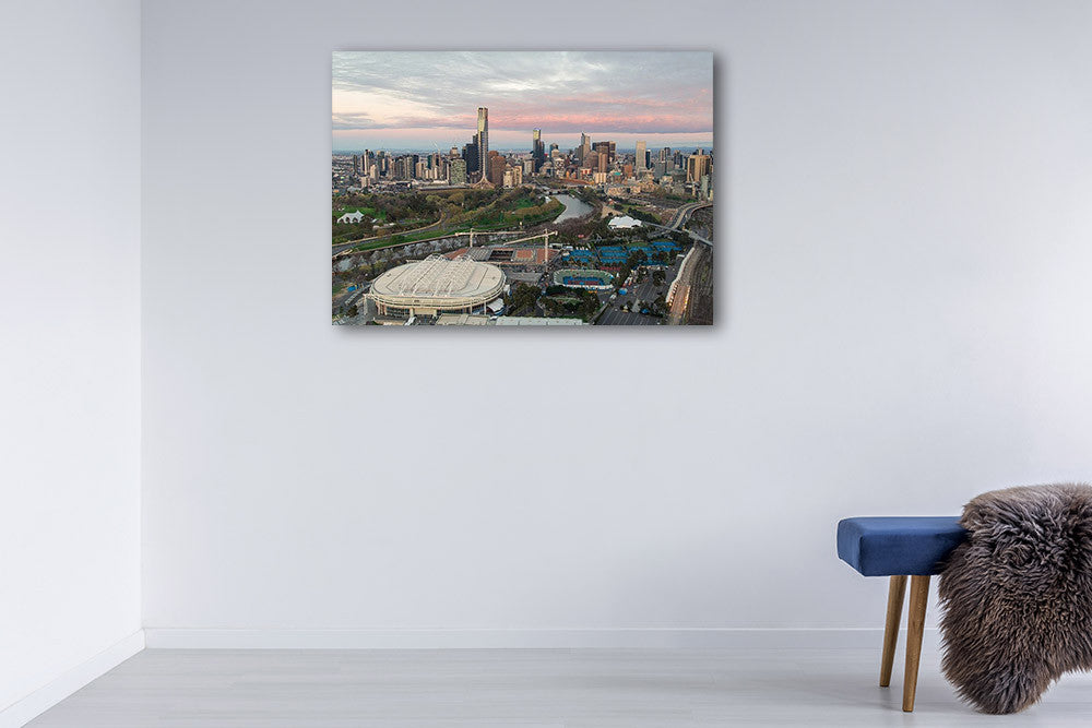 Melbourne Sporting Precinct Wall Art Print on the wall