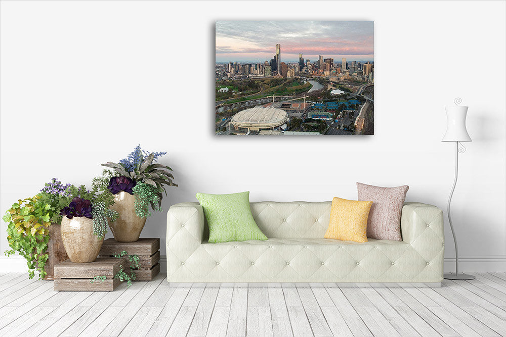 Melbourne Sporting Precinct Wall Art Print on the wall