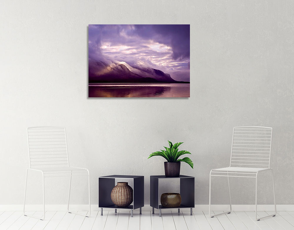 Misty Lake Coast Wall Art Print on the wall
