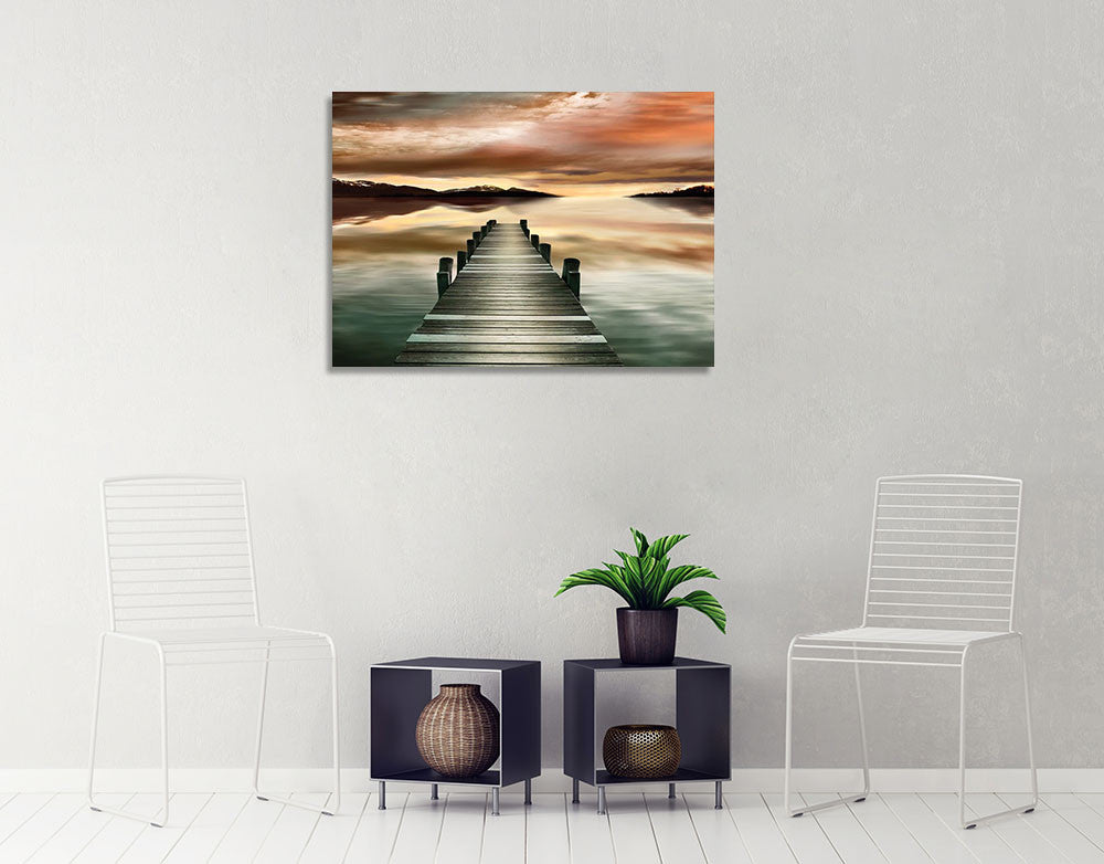 Sunset Jetty Wall Art Print on the wall