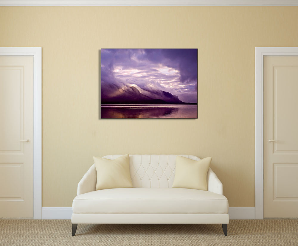 Misty Lake Coast Wall Art Print on the wall