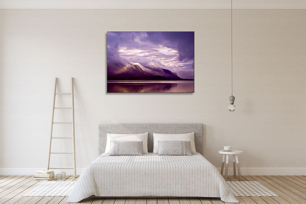 Misty Lake Coast Wall Art Print on the wall
