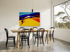 Golden Hillside Village landscape canvas print on the wall of a dining room