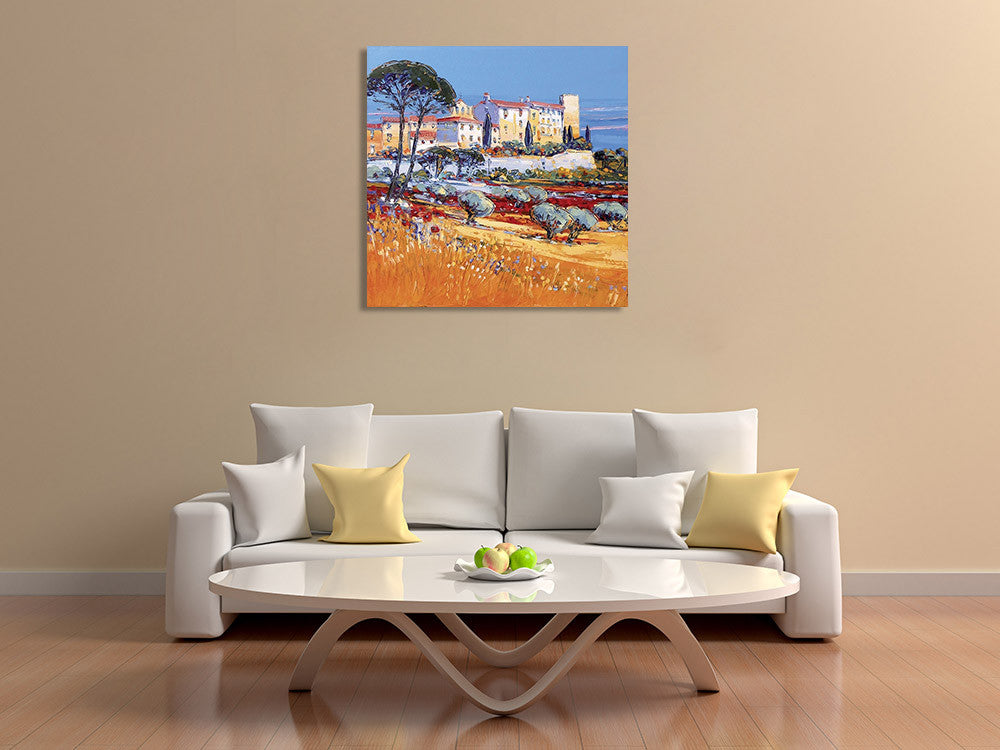 Mountain Village Pastures Wall Art Print on the wall