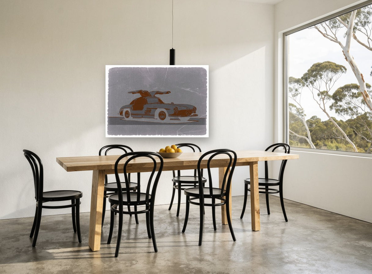 Gullwing in Grey vintage canvas print on the wall of a dining room