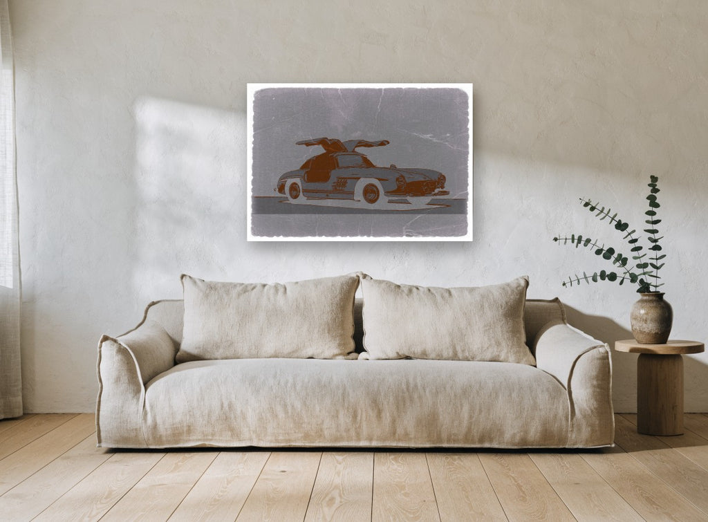 Gullwing in Grey vintage canvas print on the wall of a living room