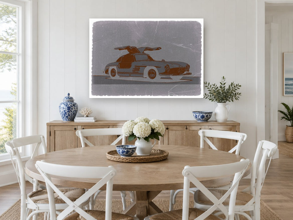 Gullwing in Grey vintage canvas print on the wall of a Hamptons dining room