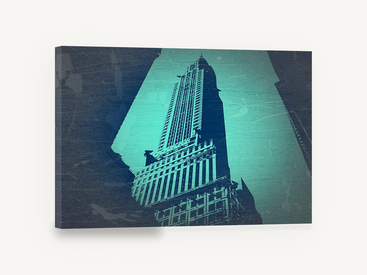 Teal Chrysler Spire, chrysler building teal graphic, city canvas wall art print ready to hang