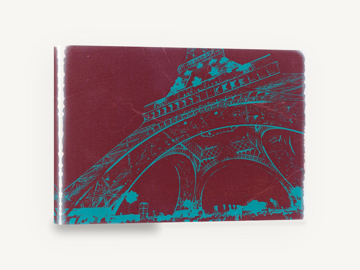 Teal Tower on Burgundy, eiffel tower teal and burgundy, city canvas wall art print ready to hang