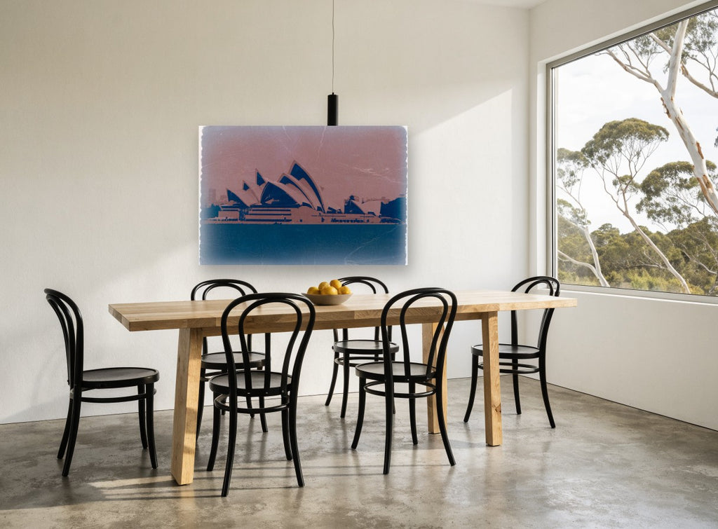 Opera House Faded Dusk city canvas print on the wall of a dining room