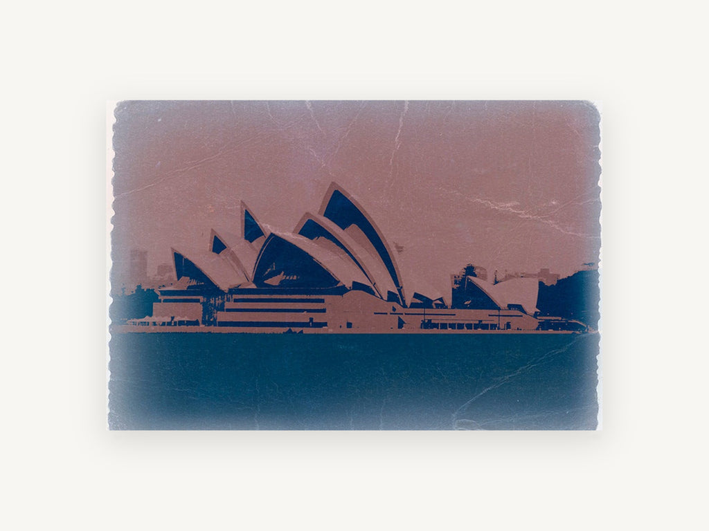 Opera House Faded Dusk, sydney opera house vintage, city canvas wall art print, front view