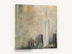 Gilded Empire Haze, empire state building gold mist artwork, city canvas wall art print ready to hang