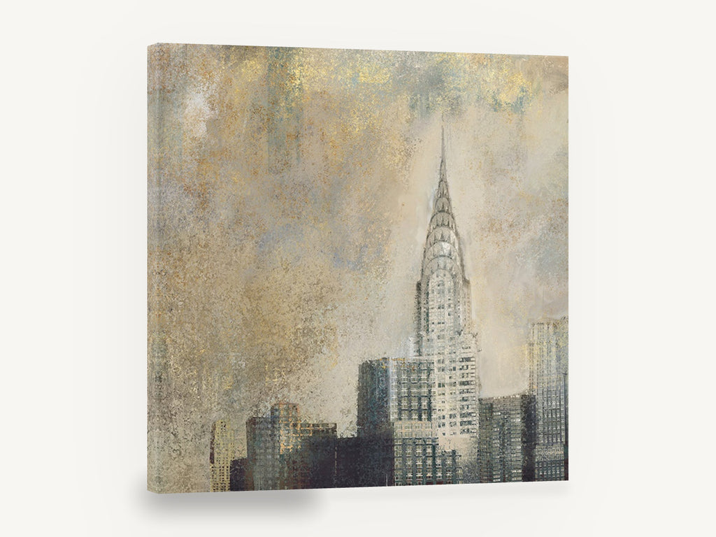 Gilded Chrysler Haze, chrysler building new york textured art, city canvas wall art print ready to hang