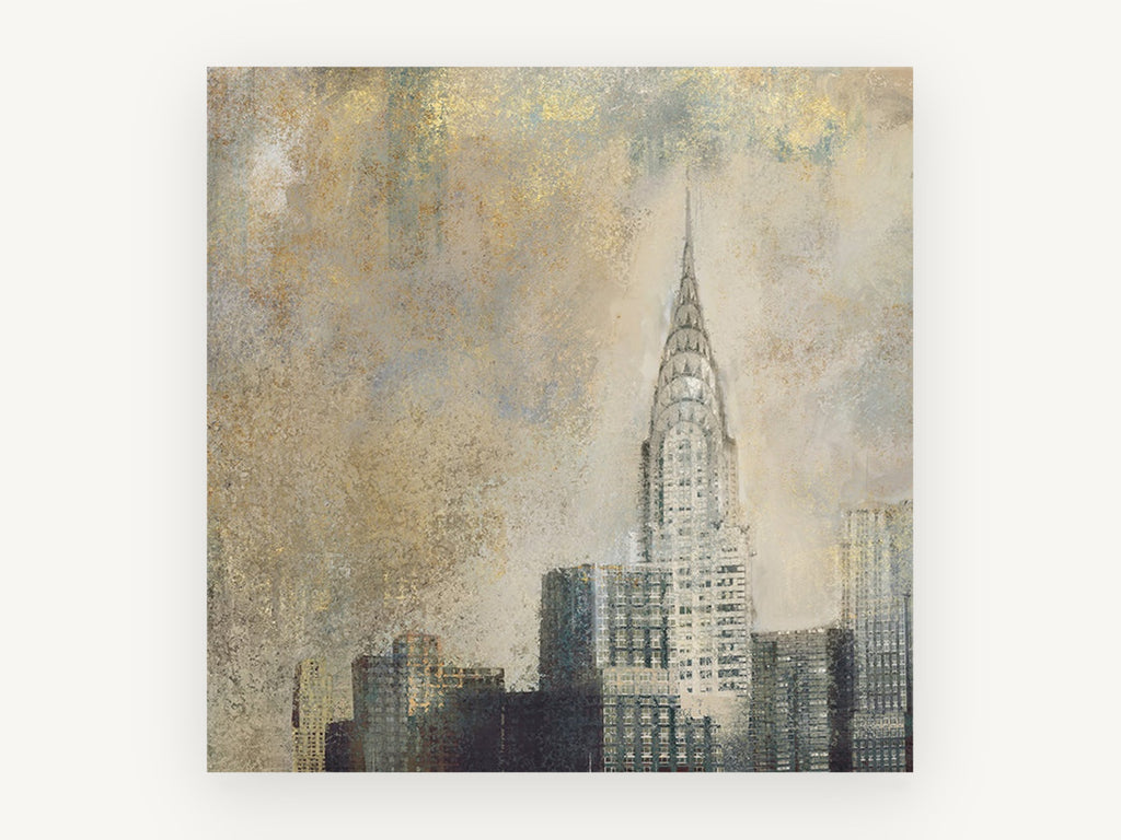 Gilded Chrysler Haze, chrysler building new york textured art, city canvas wall art print, front view