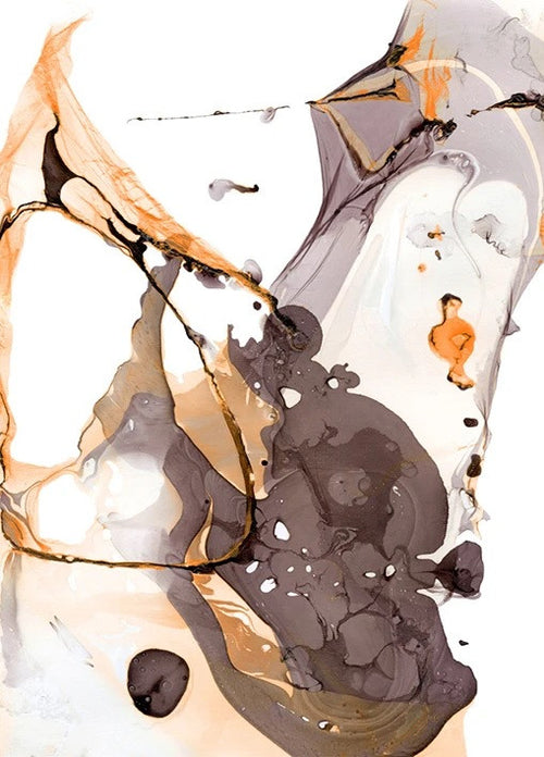 Amber Ink Flow, orange grey ink abstract fine art canvas print