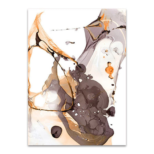 Amber Ink Flow, orange grey ink abstract fine art canvas print