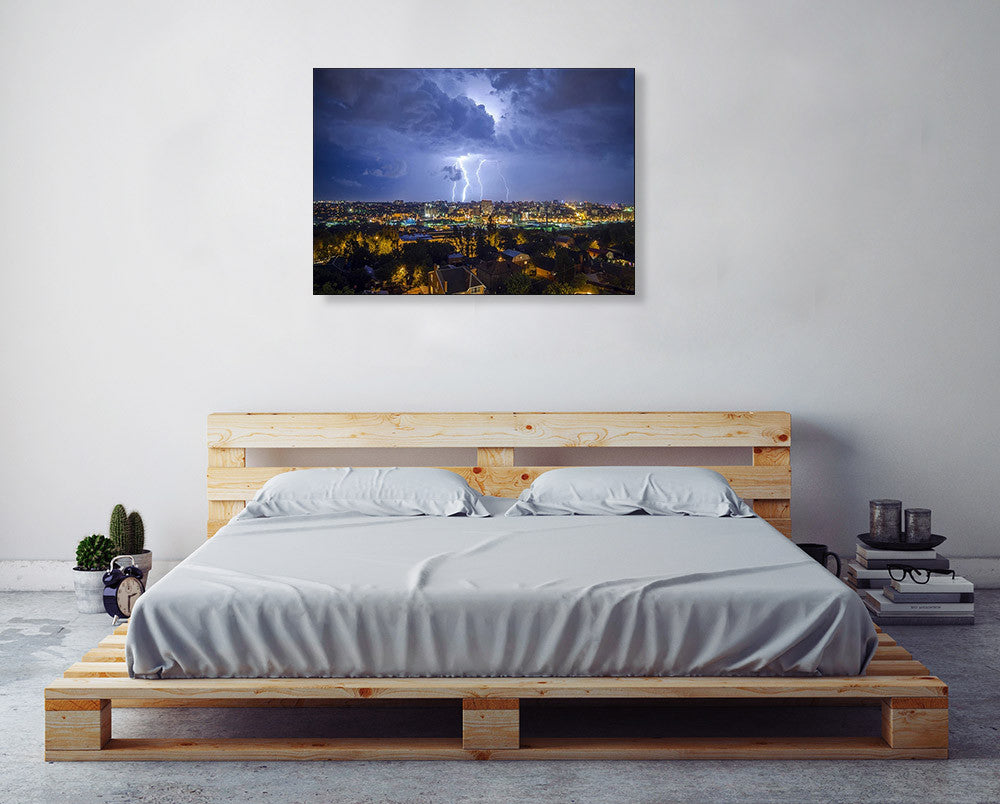 Night City Lightning Wall Art Print on the wall