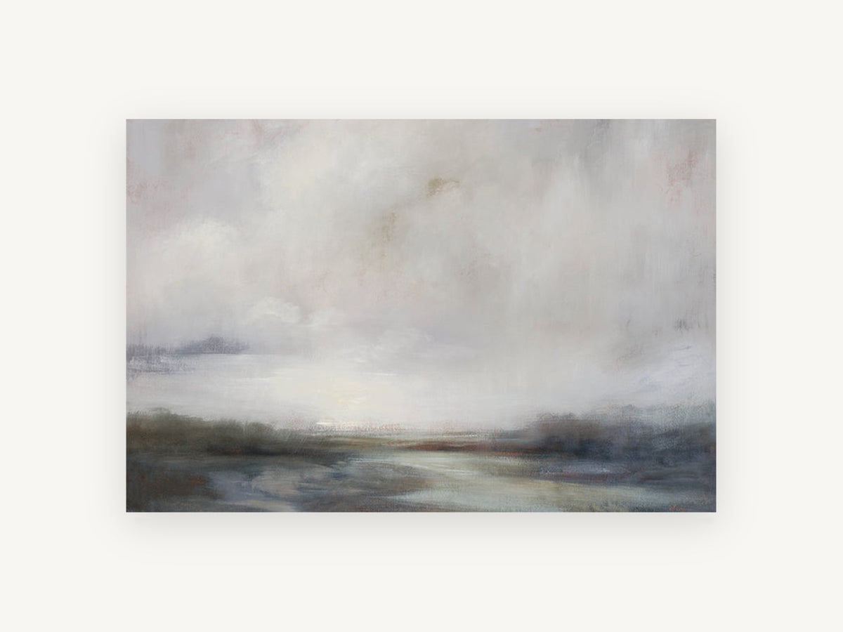 Pale Marsh Light, misty marsh landscape painting style, landscape canvas wall art print, front view